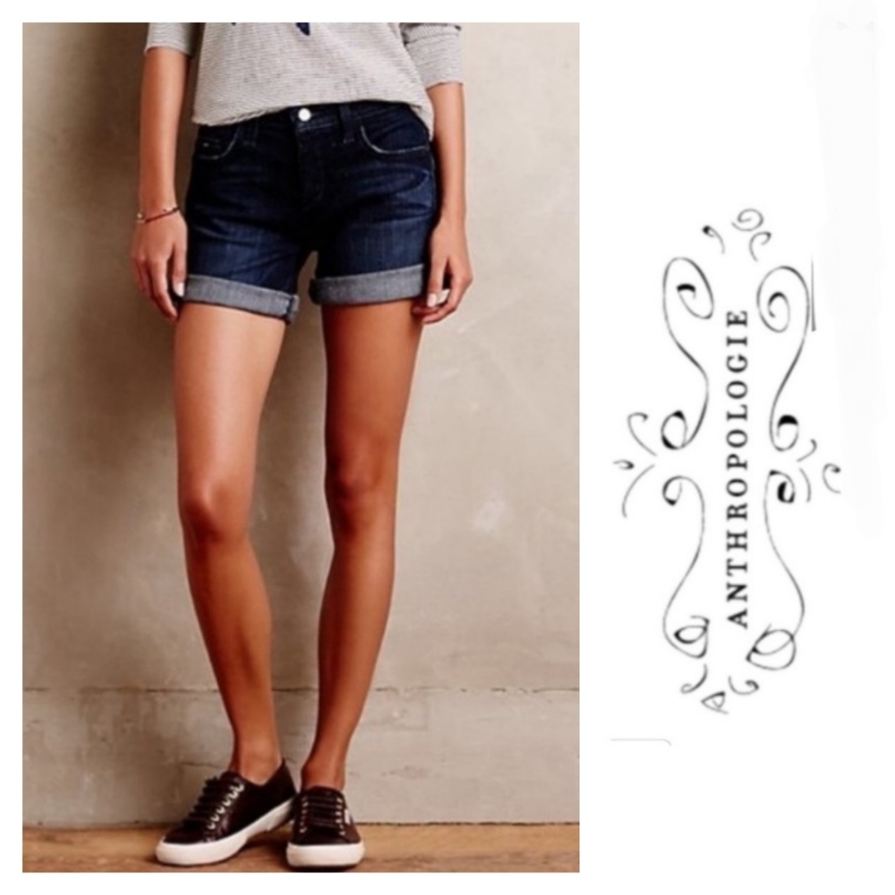 Anthropologie Pilcro & the Letterpress Dark Denim Jean Short Size 27 Mid Rise - Picture 1 of 11